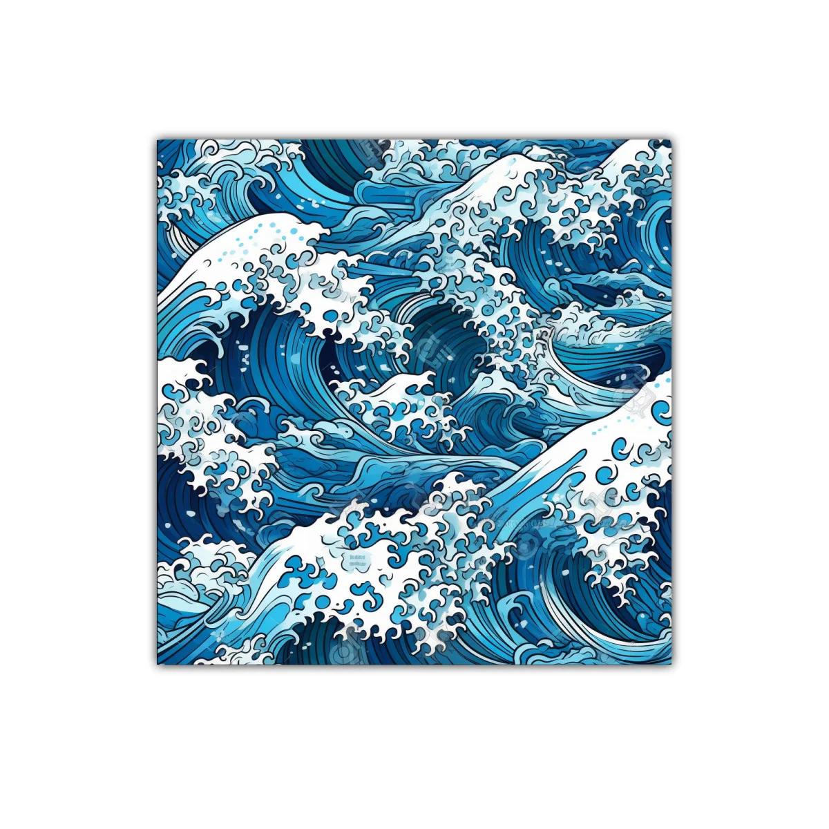 Cuadro vibrante con olas marinas en tonos azules