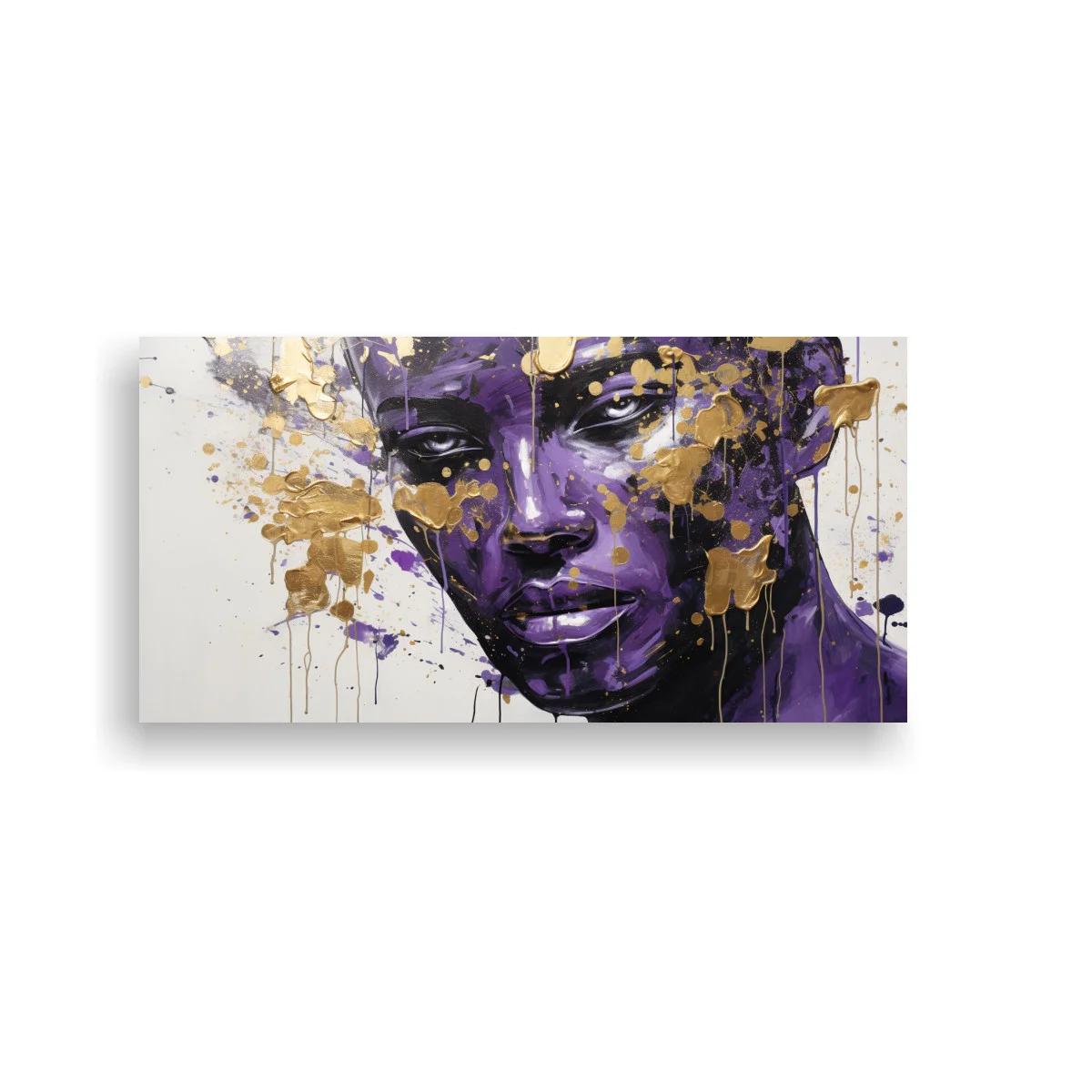 Cuadro rostro femenino morado con goteos y salpicaduras — imagen principal
