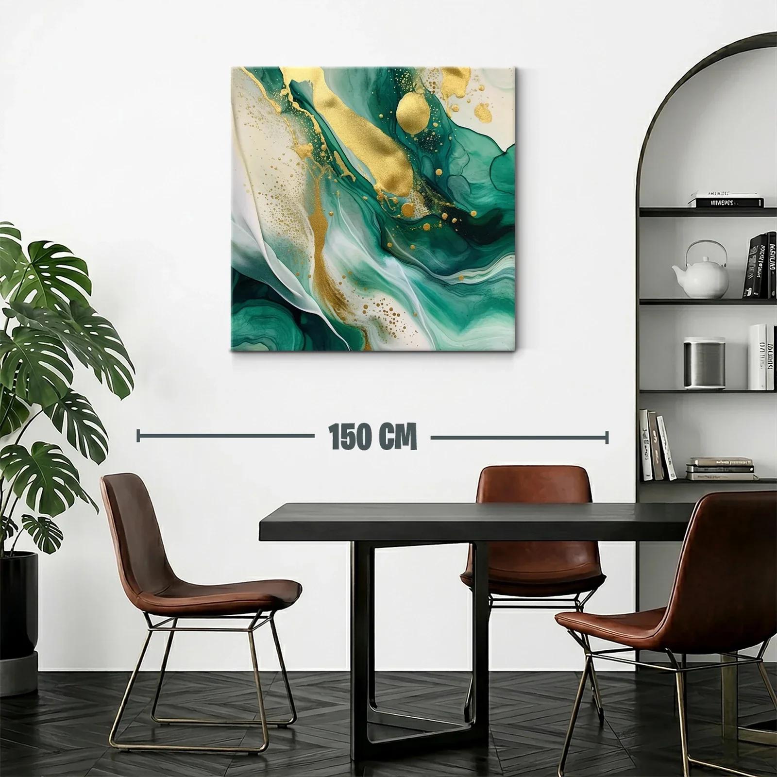 Cuadro Abstracto con Tonos Verdes y Detalles Dorados — miniatura 2
