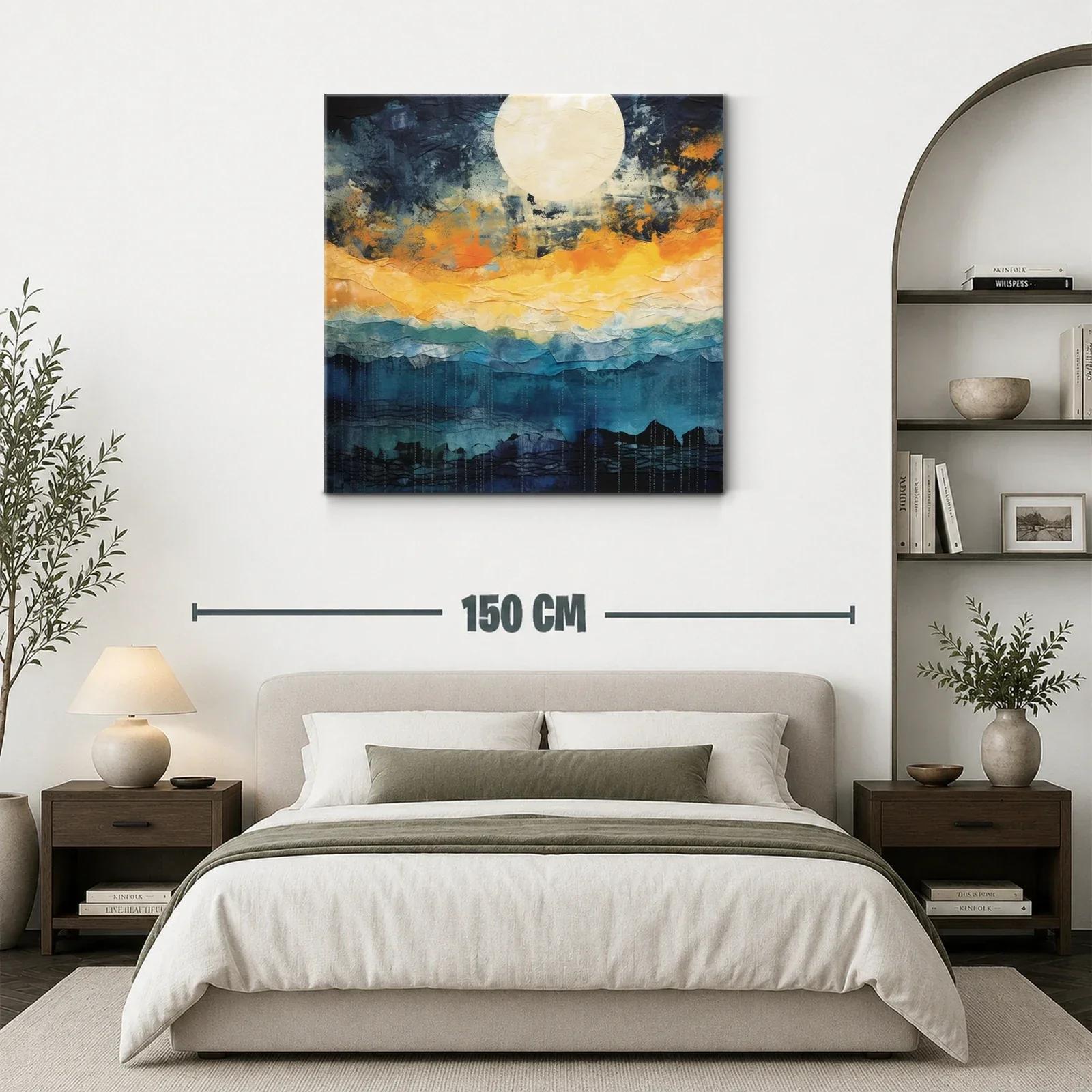 Cuadro abstracto con luna y tonos cálidos y fríos — miniatura 3