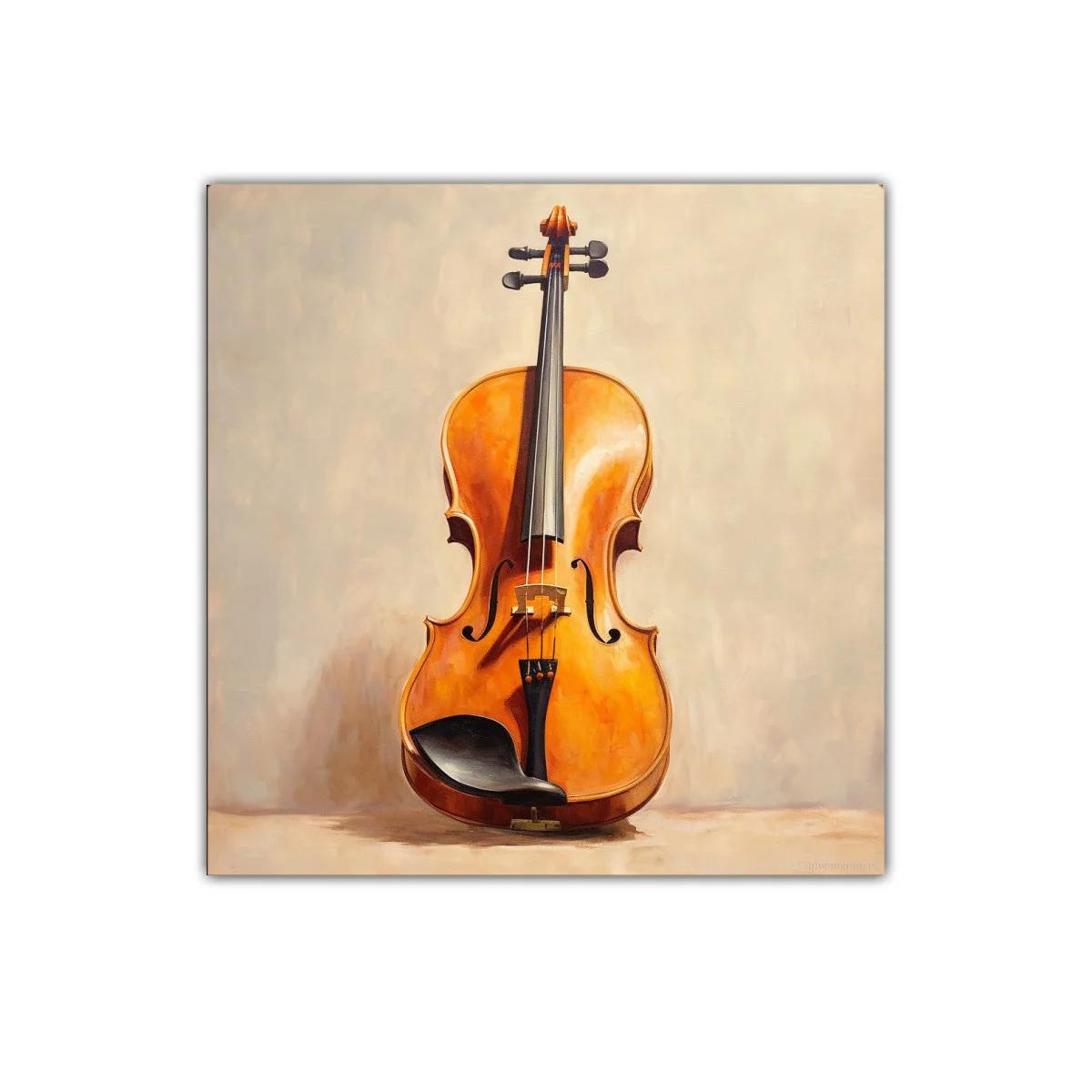 Cuadro decorativo vertical con violonchelo en tonos cálidos — imagen principal