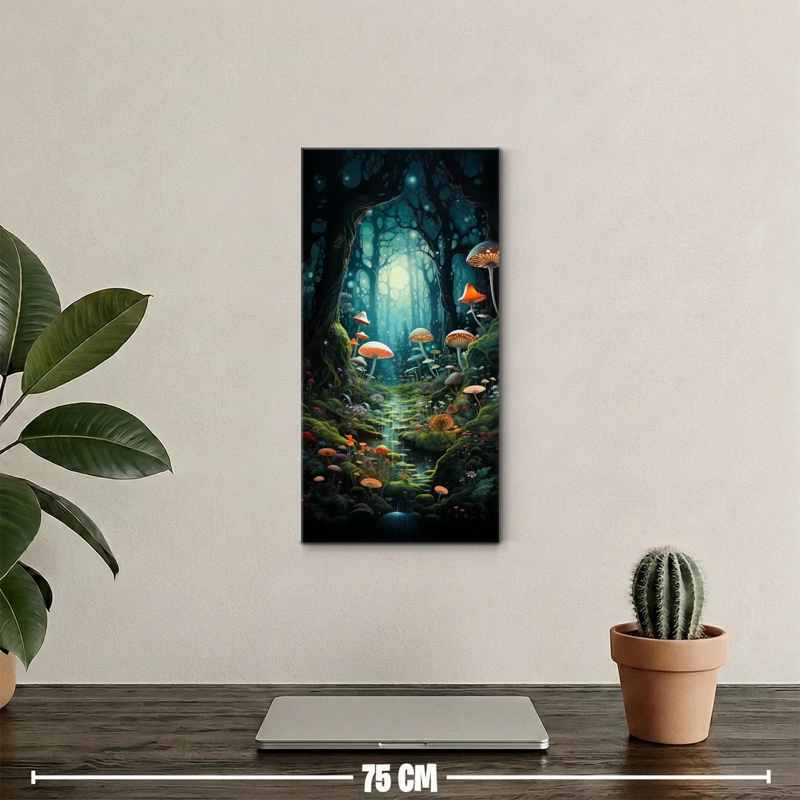 Cuadro bosque encantado con hongos naranjas y beige — miniatura 2