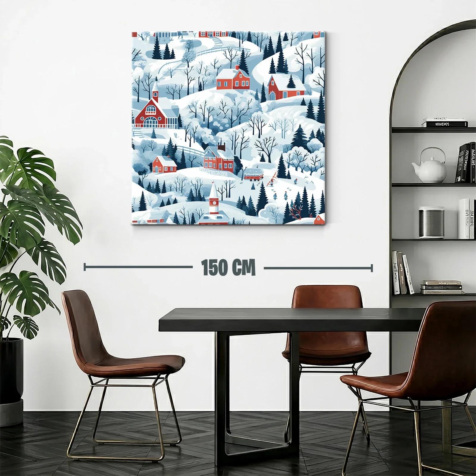 Paisaje invernal con casas rojas en colinas nevadas — miniatura 2