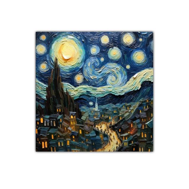 Cielo estrellado sobre un pueblo iluminado en la noche