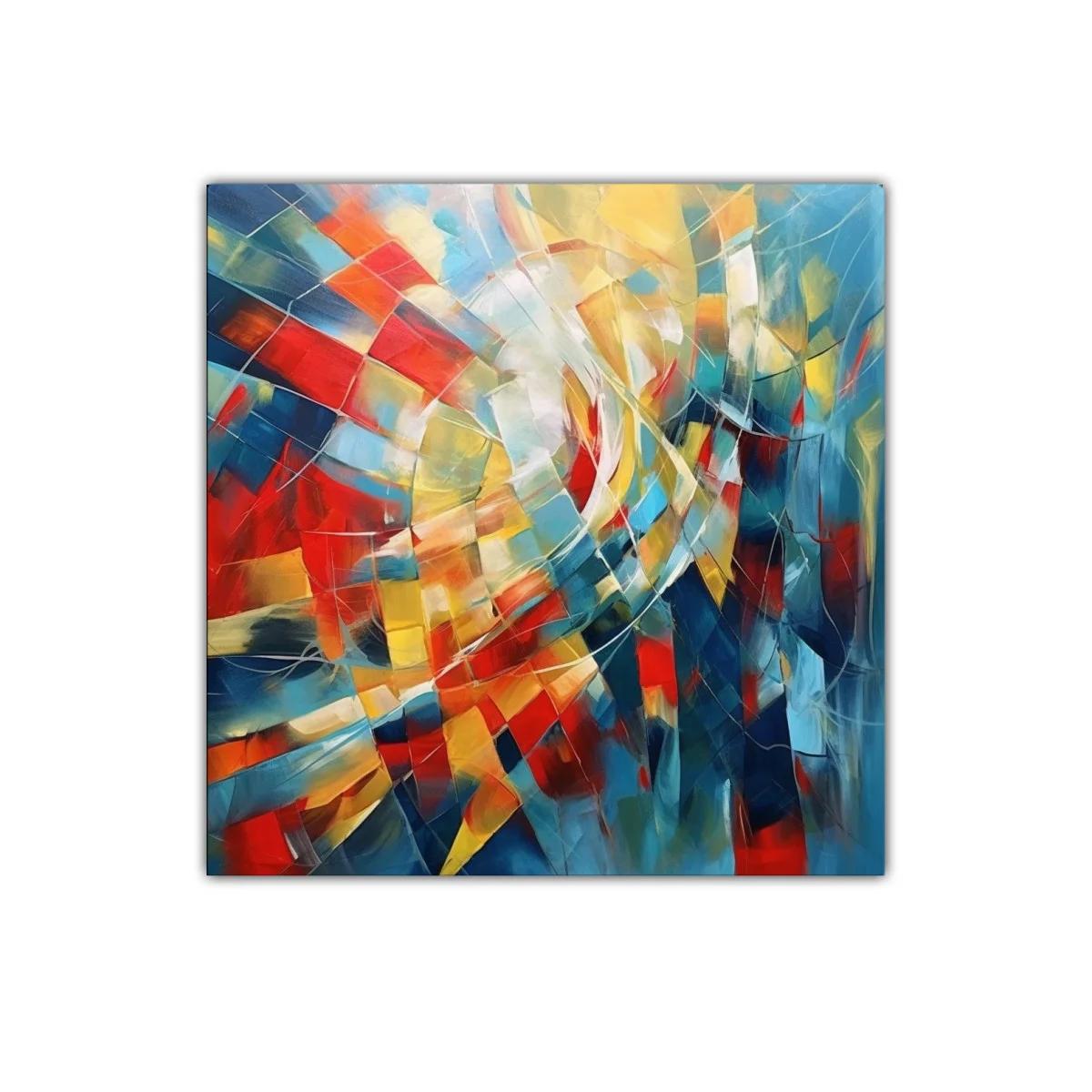 Cuadro abstracto con vibrantes formas y colores cálidos