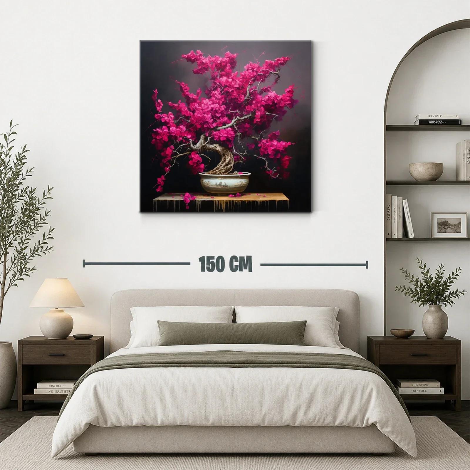 Bonsái con flores vibrantes en tonos fucsia y fondo oscuro — miniatura 3