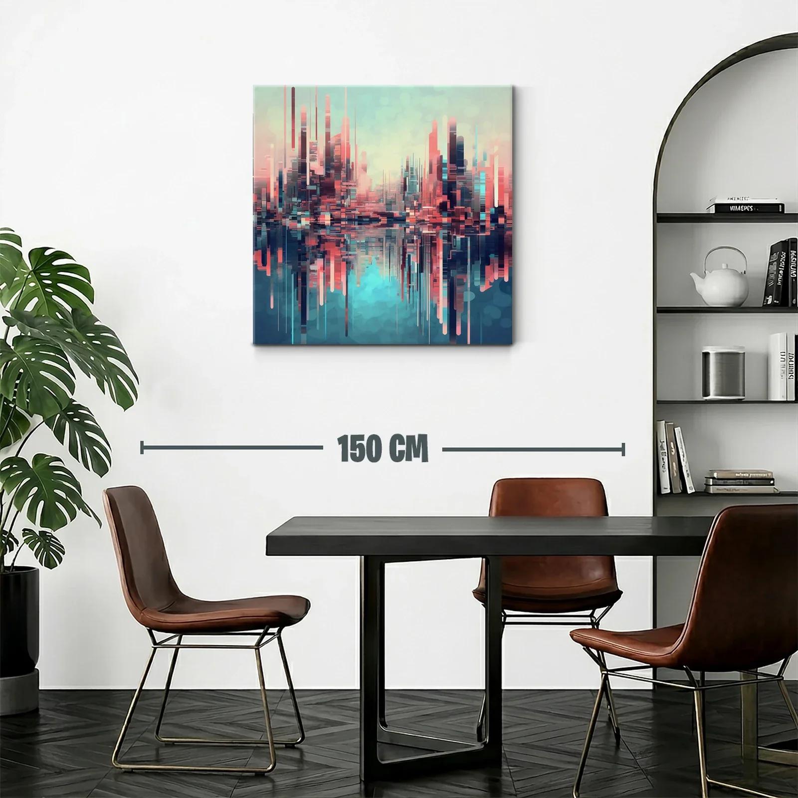 Ciudad futurista con reflejos en tonos pastel y azul profundo — miniatura 2