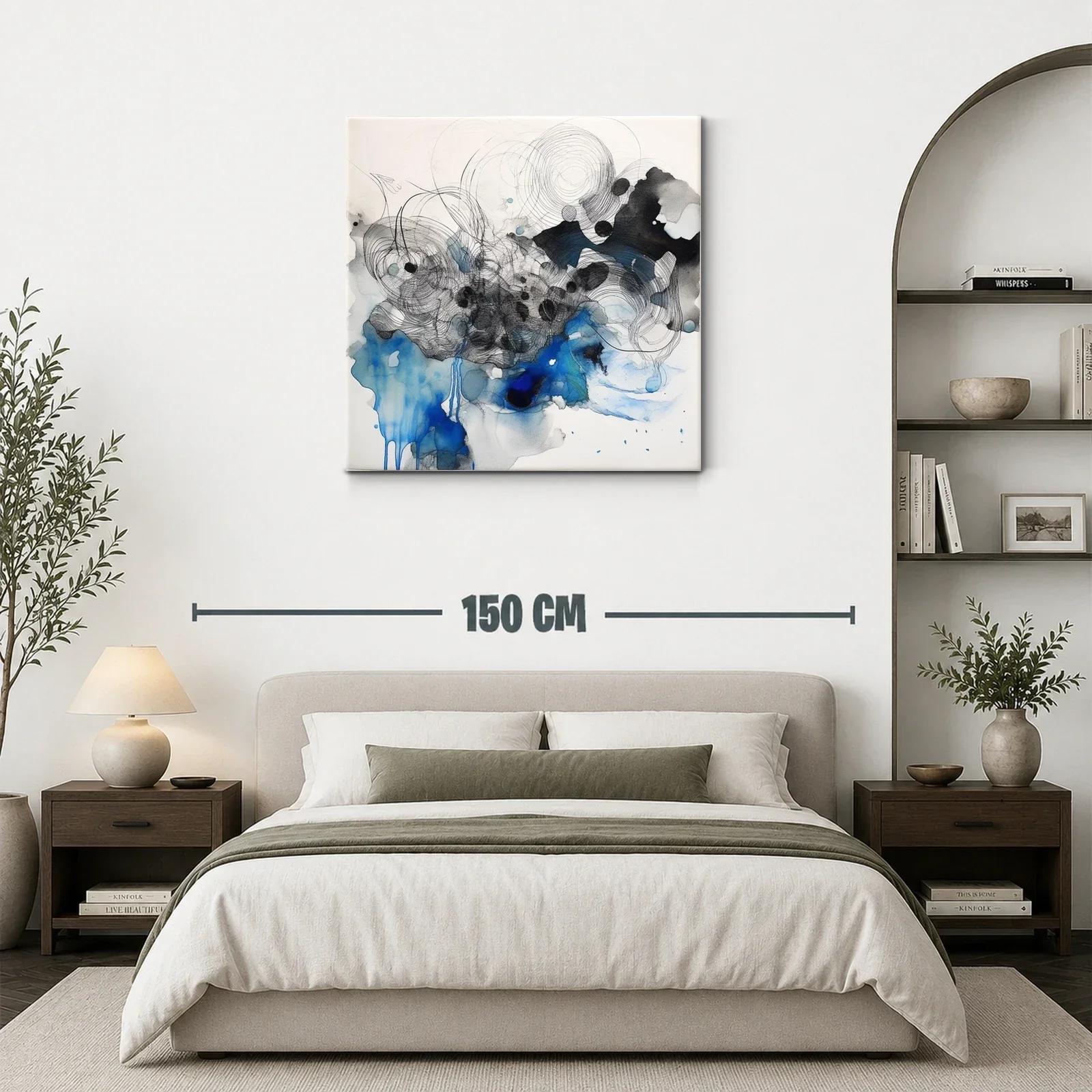 Cuadro abstracto con tonos azules y negros en movimiento fluido — miniatura 3
