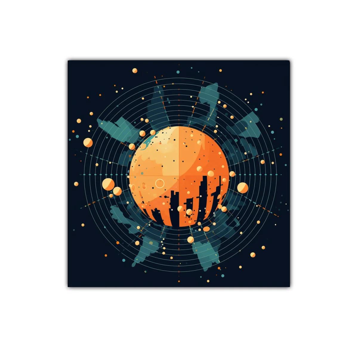 Cuadro decorativo esfera naranja en fondo oscuro — imagen principal