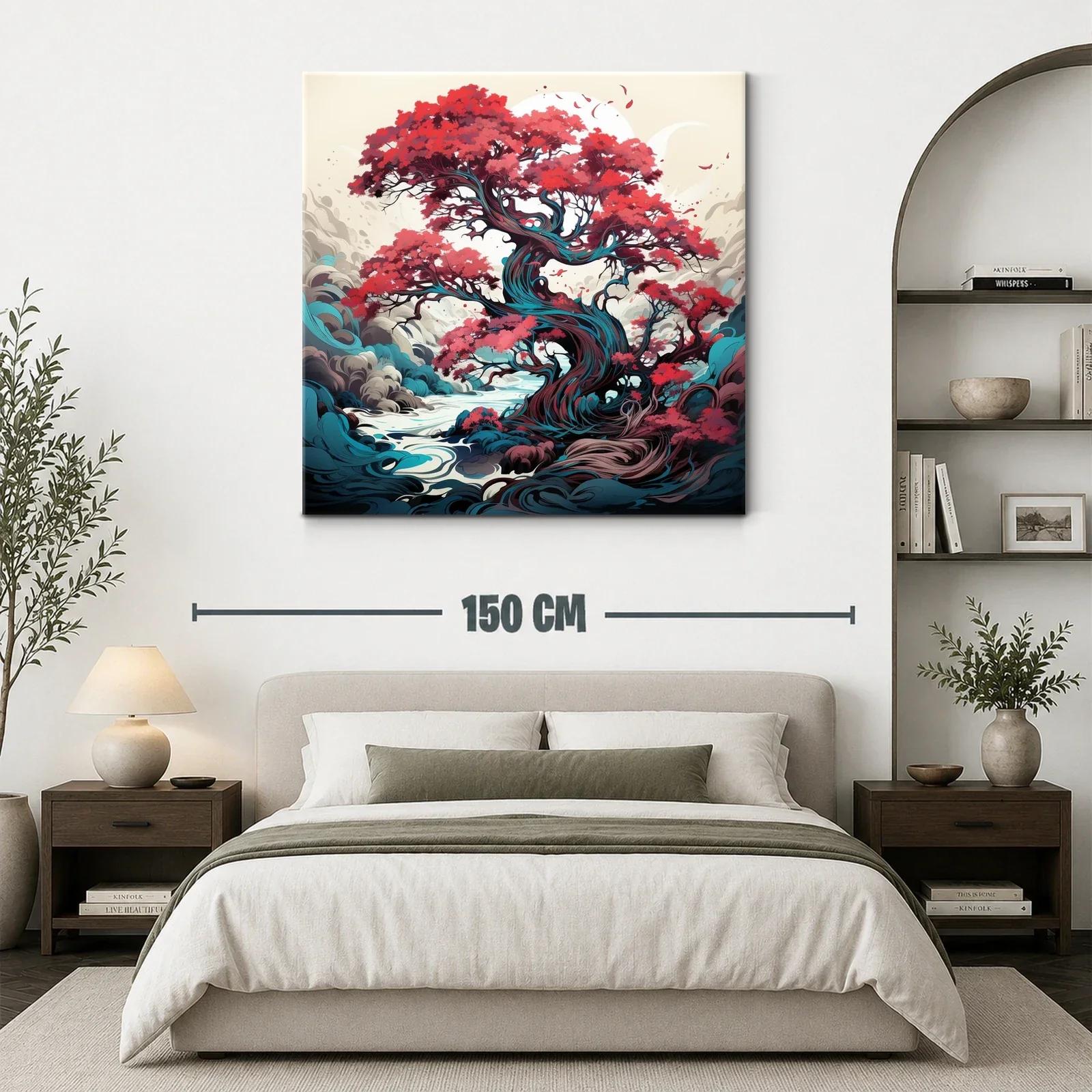 Árbol mágico con vibrantes hojas rojas y fondo onírico — miniatura 3