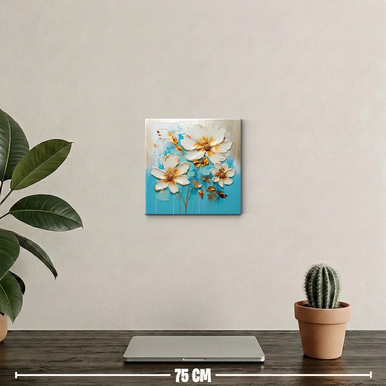 Cuadro decorativo con flores blancas y detalles dorados — miniatura 2