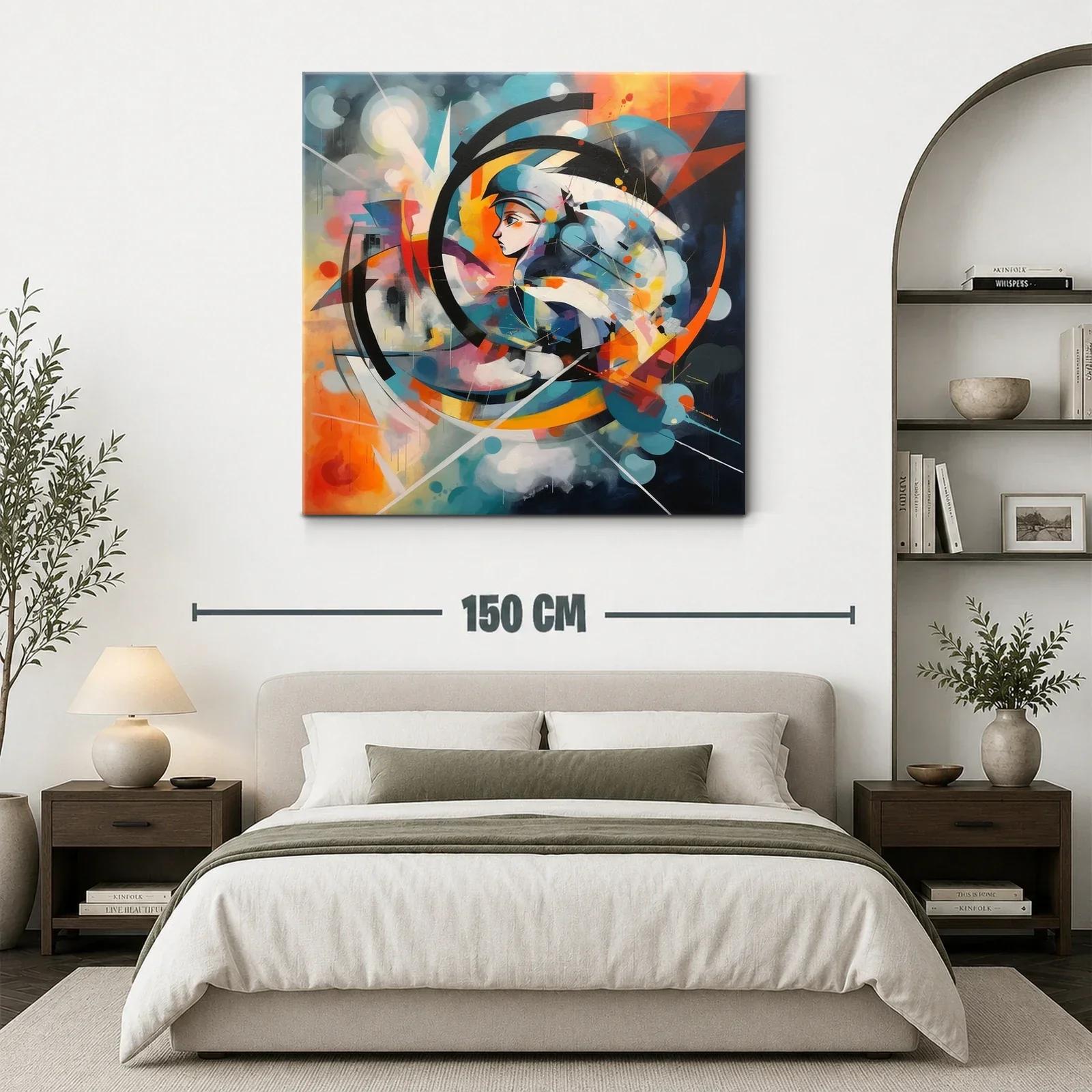 Cuadro abstracto con perfil femenino y formas dinámicas — miniatura 3