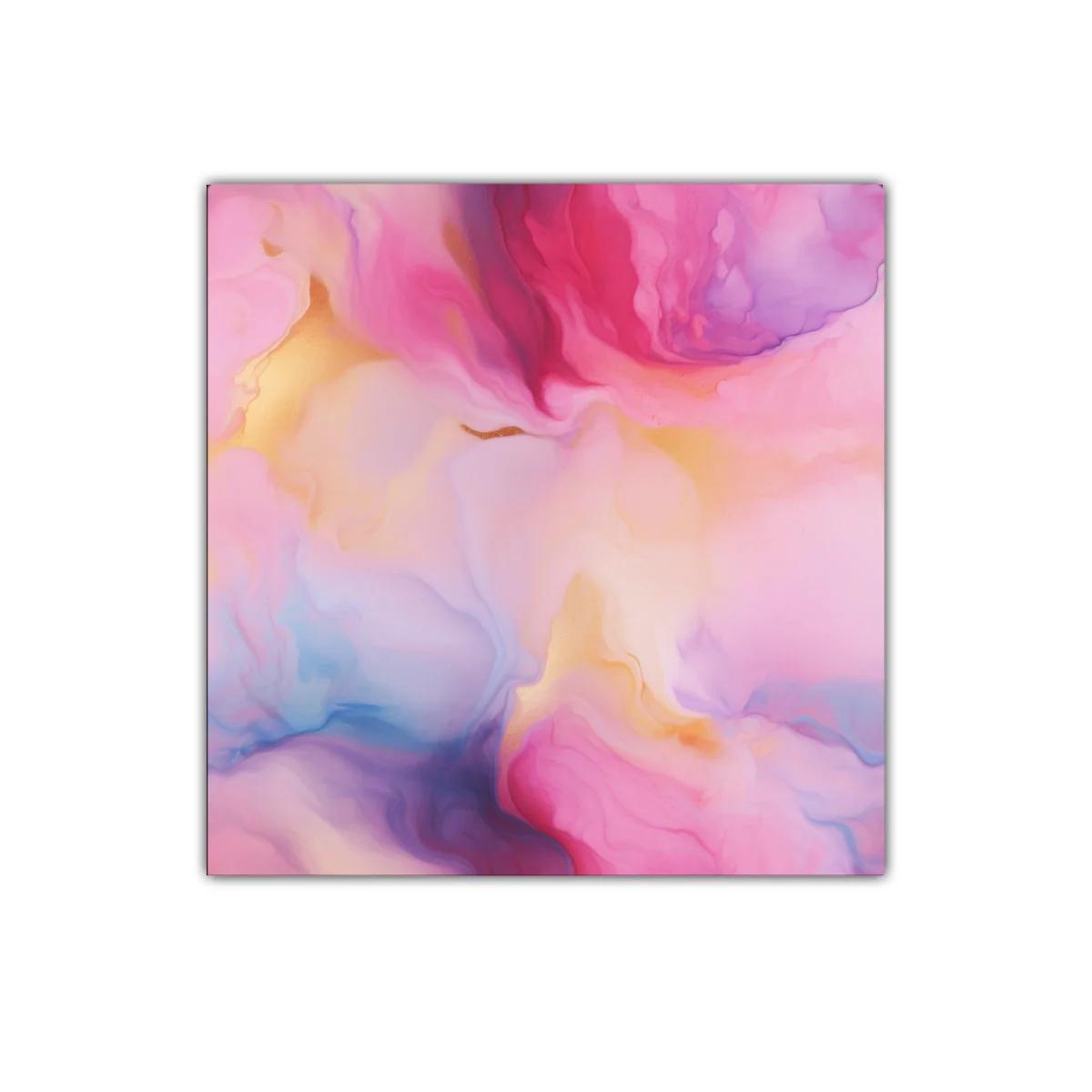 Cuadro abstracto con tonos rosas y dorados delicados