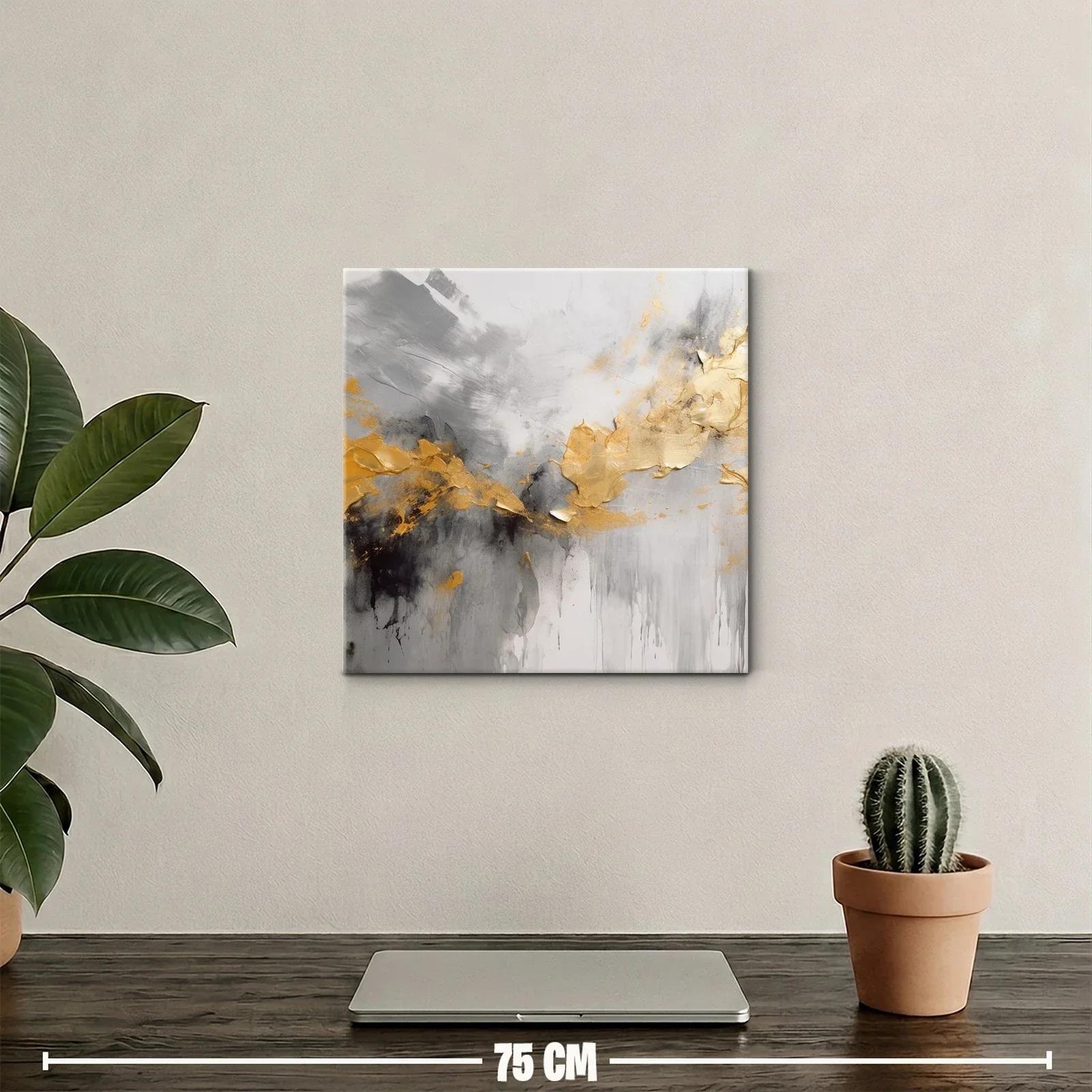 Cuadro abstracto con tonos dorados y grises elegantes — miniatura 2