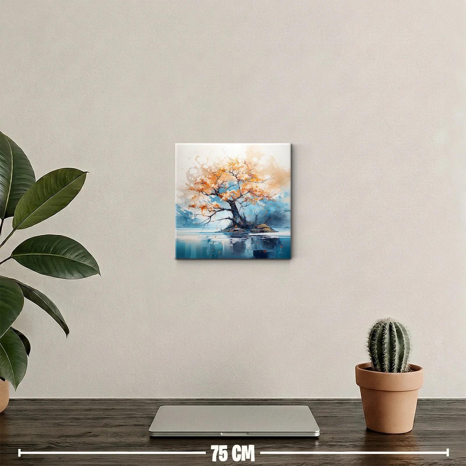 Árbol solitario con flores naranjas en isla serena — miniatura 2