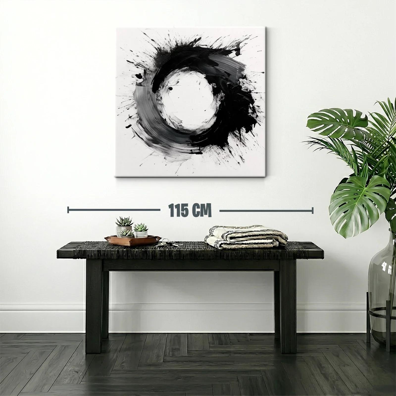 Cuadro abstracto con formas circulares en blanco y negro — miniatura 2