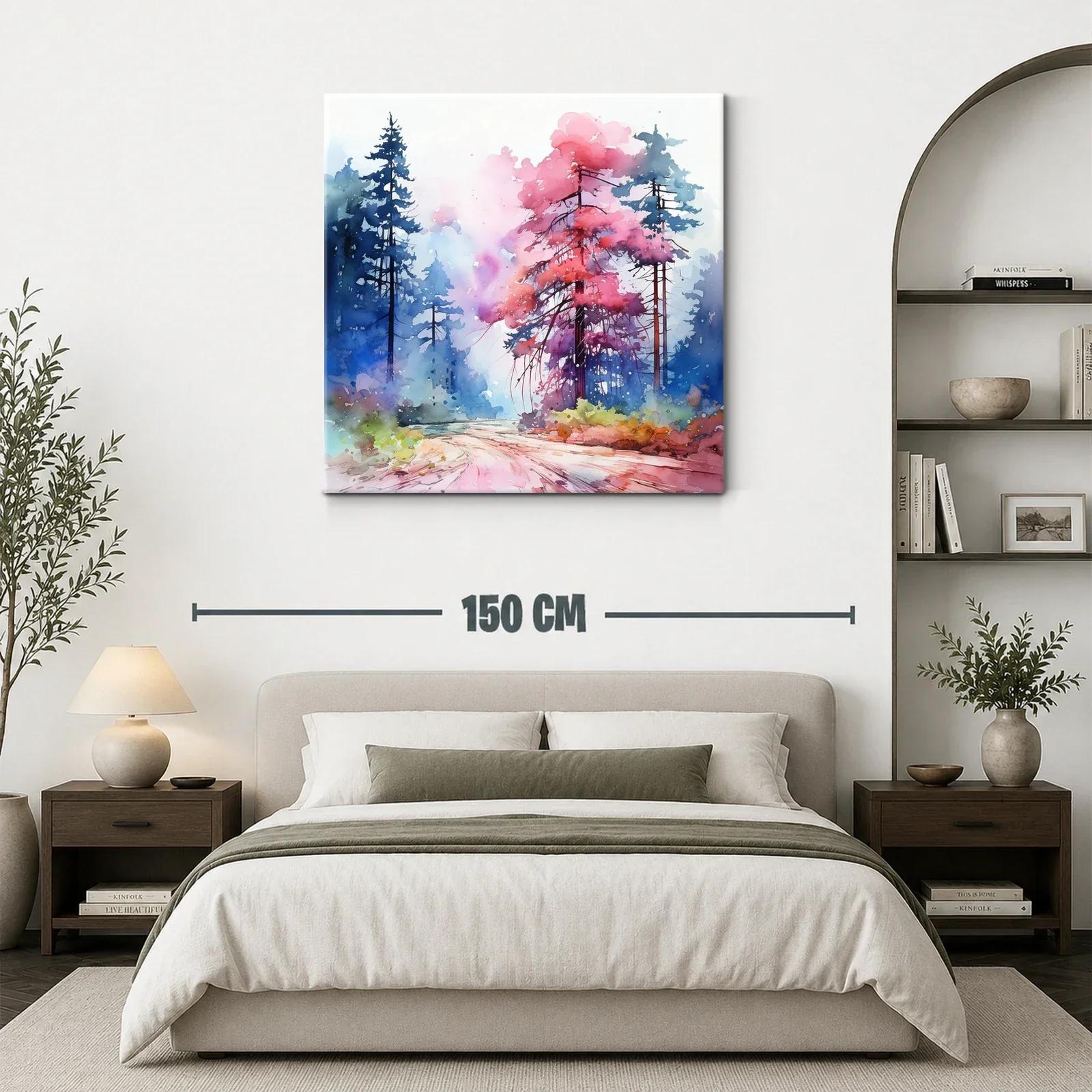 Paisaje natural con árboles vibrantes en tonos rosas y azules — miniatura 3