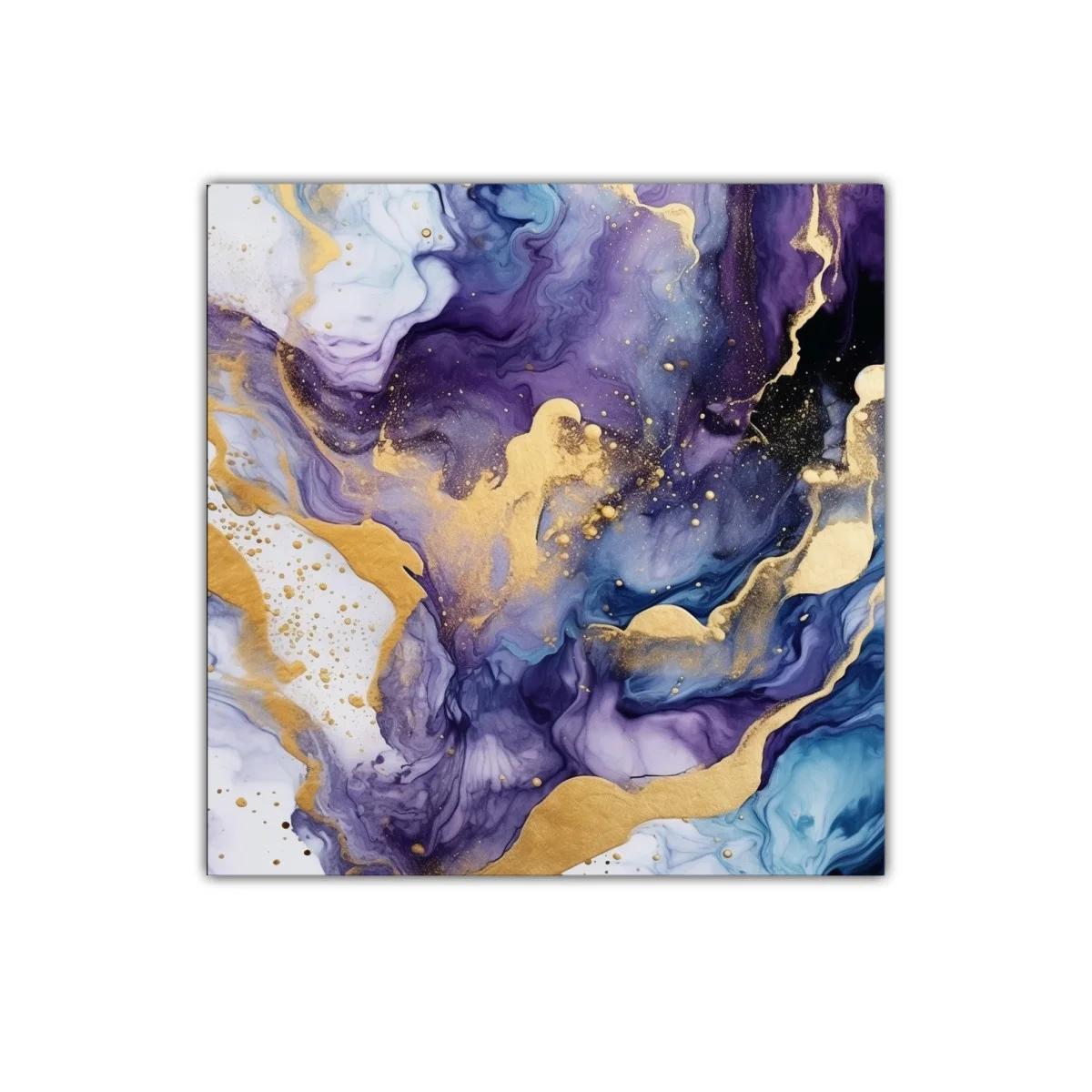 Cuadro decorativo con diseño abstracto en tonos violeta y dorado