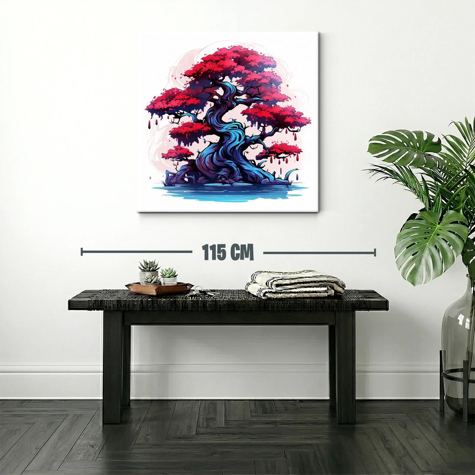 Árbol místico con follaje rojo vibrante y tronco azul intenso — miniatura 2