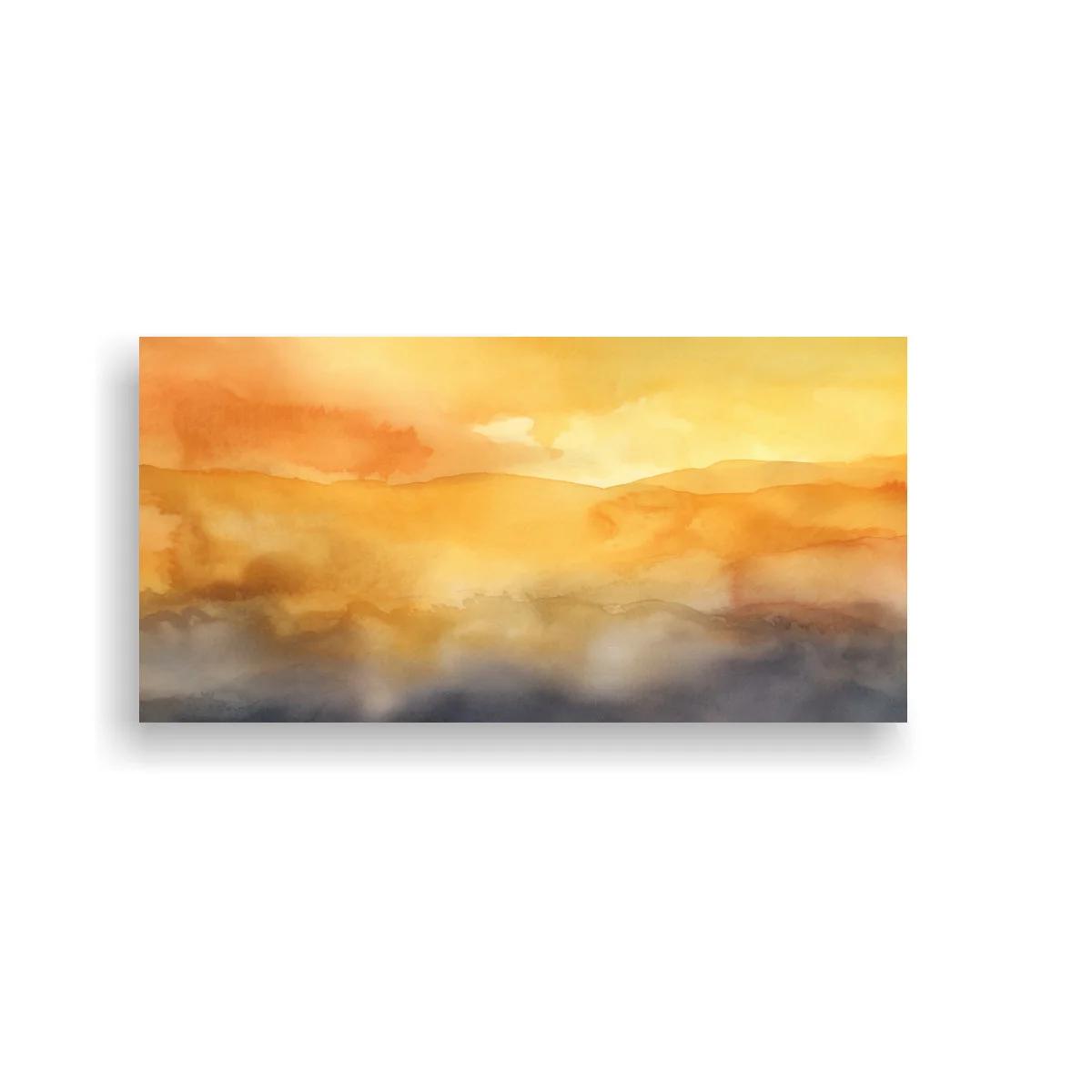 Cuadro paisaje abstracto de colinas con brillo cálido difuminado