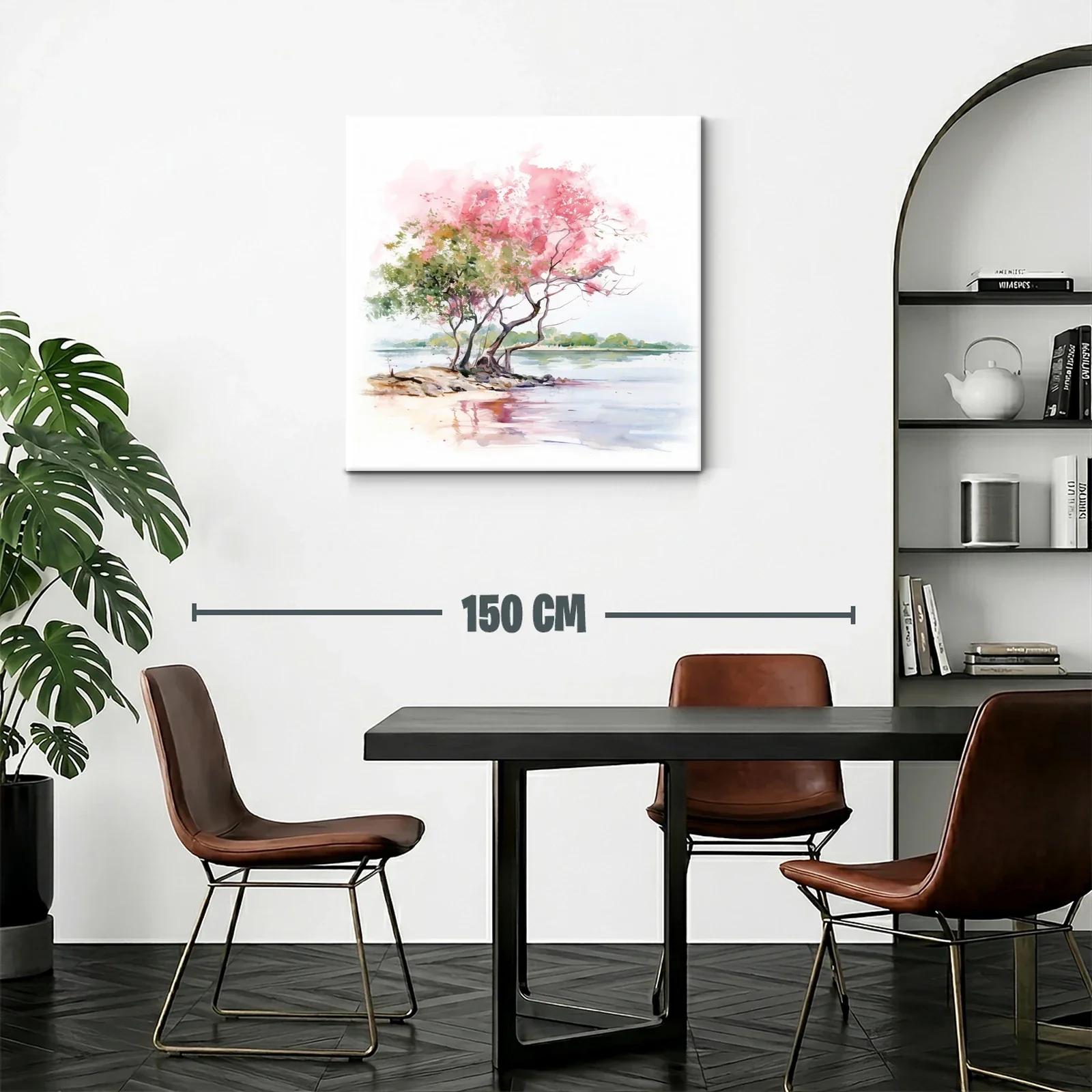 Paisaje sereno con árboles en tonos rosados junto al agua — miniatura 2
