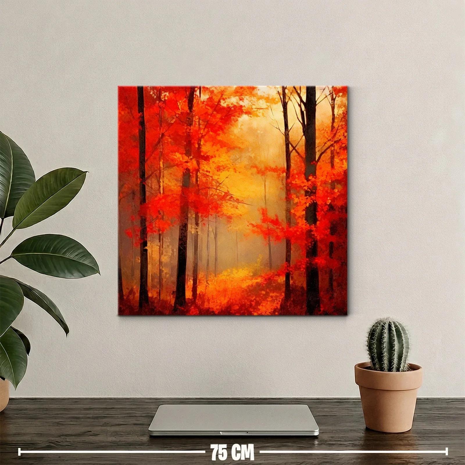 Bosque en otoño con intensos tonos cálidos y neblina suave — miniatura 2