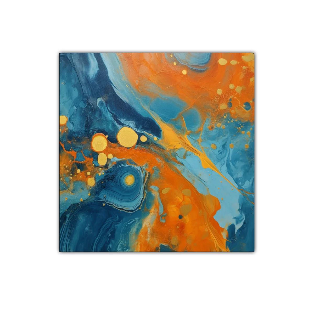 Cuadro abstracto vibrante en tonos azules y naranjas