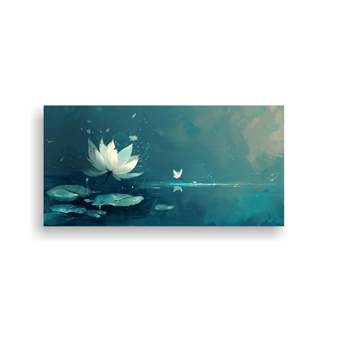 Cuadro flor de loto blanca con agua menta y destellos suaves — imagen principal