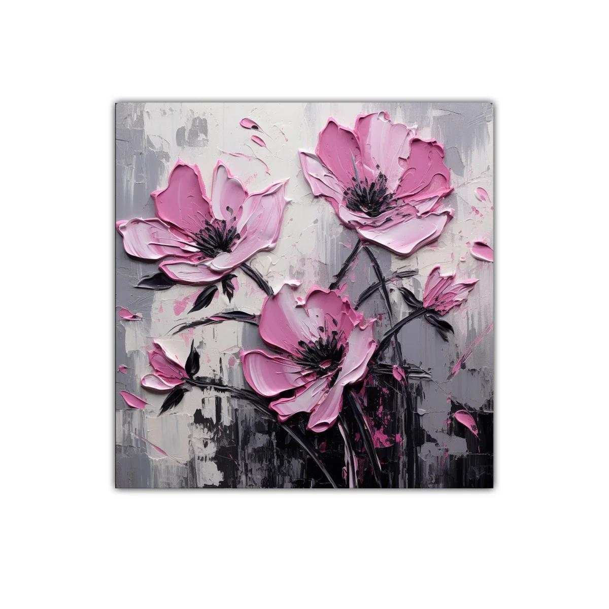 Cuadro Floral en Tonos Rosas y Gris para Decoración Moderna
