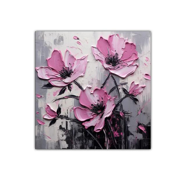 Cuadro Floral en Tonos Rosas y Gris para Decoración Moderna