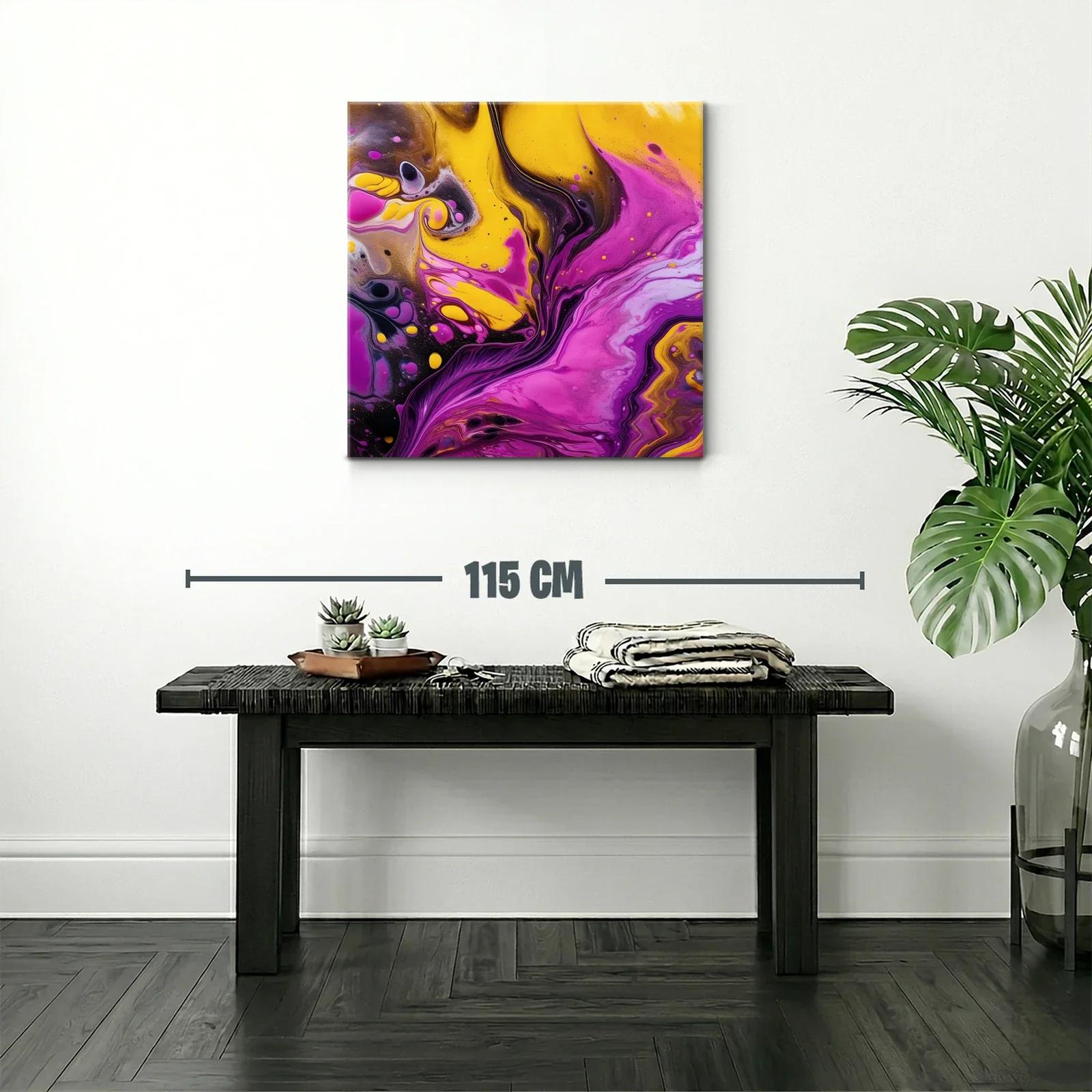 Cuadro abstracto vibrante con tonos fucsia y amarillo — miniatura 2