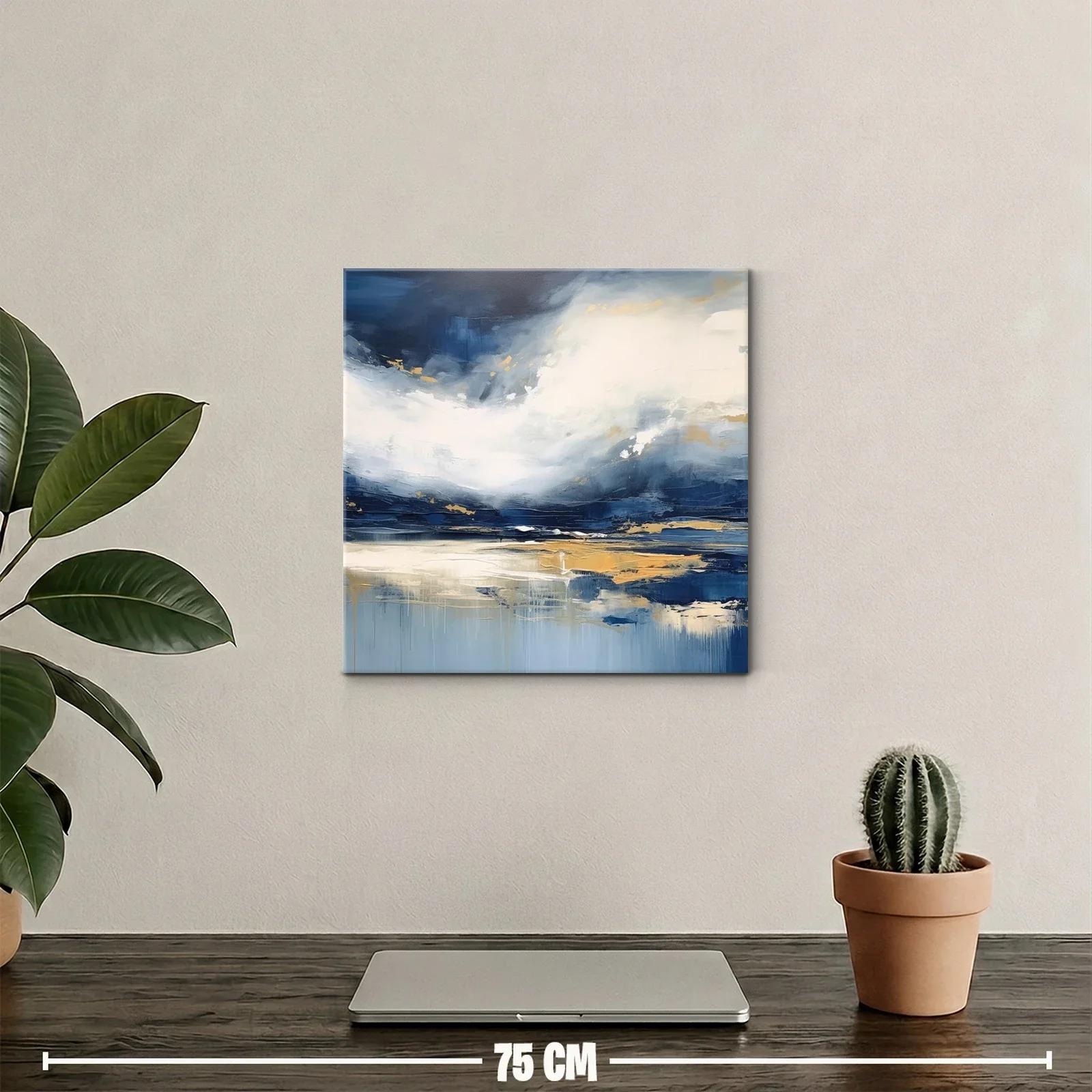 Cuadro abstracto con tonos azules y dorados para espacios modernos — miniatura 2