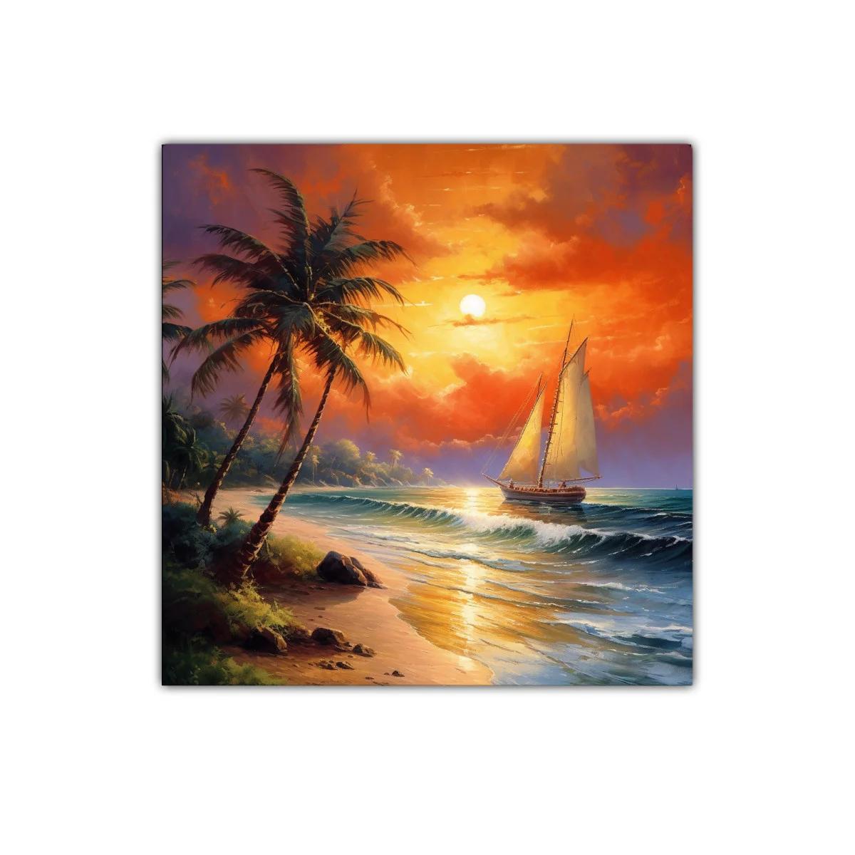 Atardecer tropical con velero navegando en el mar — imagen principal