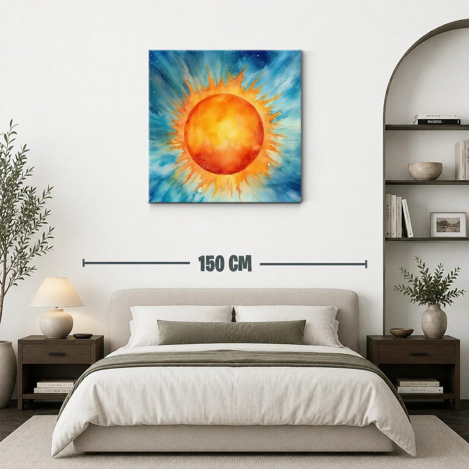 Cuadro vibrante con sol radiante en fondo azul celestial — miniatura 3