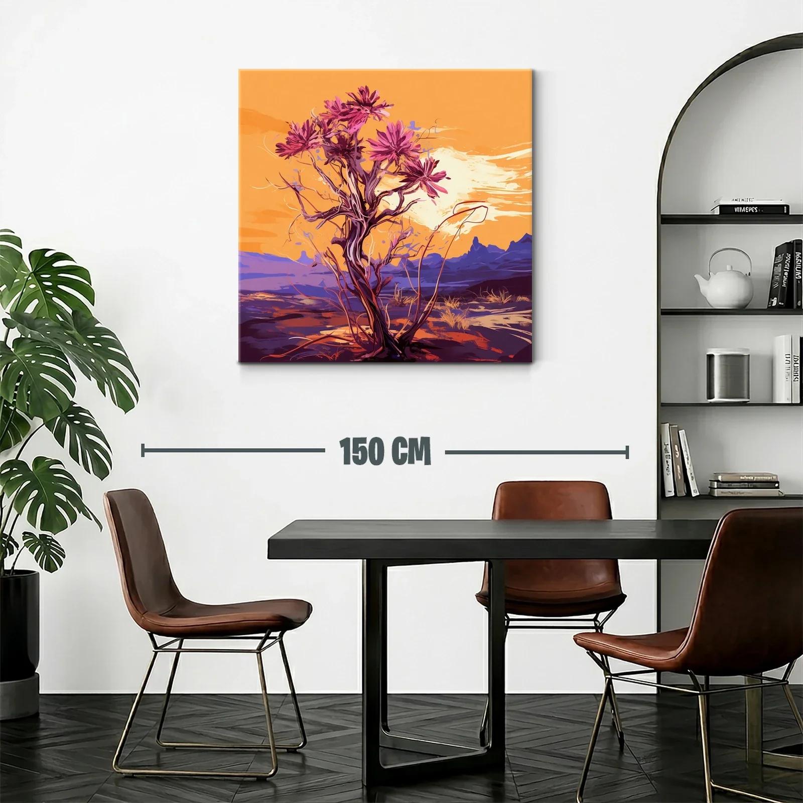 Atardecer con árbol de flores vibrantes en paisaje desértico — miniatura 2