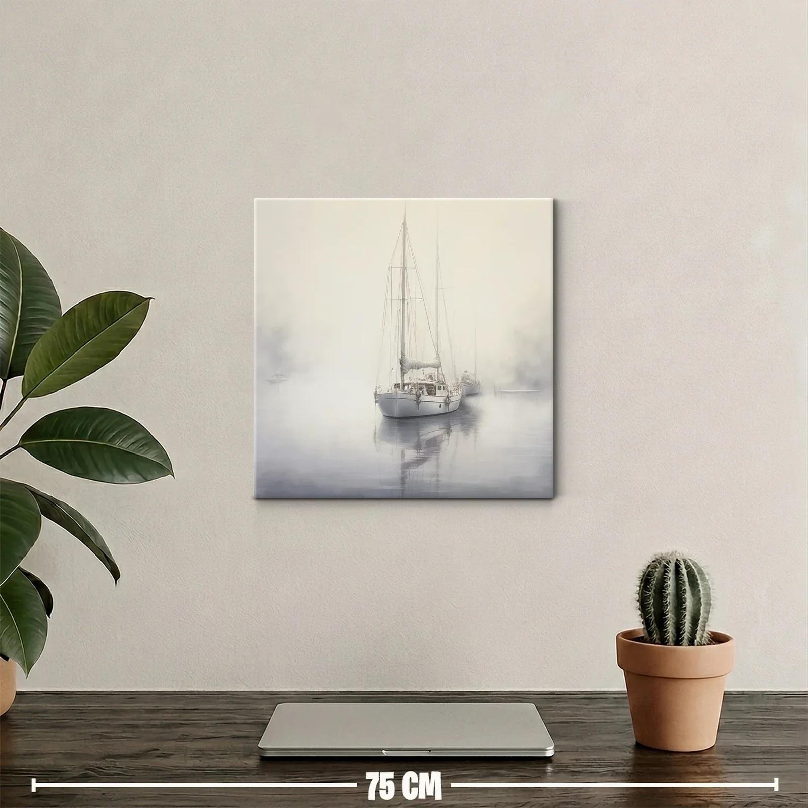 Velero en calma entre niebla matutina sutil — miniatura 2