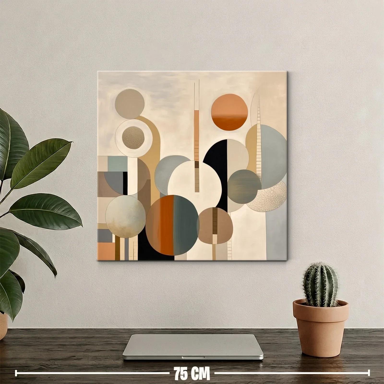 Cuadro abstracto con formas circulares en tonos tierra y neutrales — miniatura 2