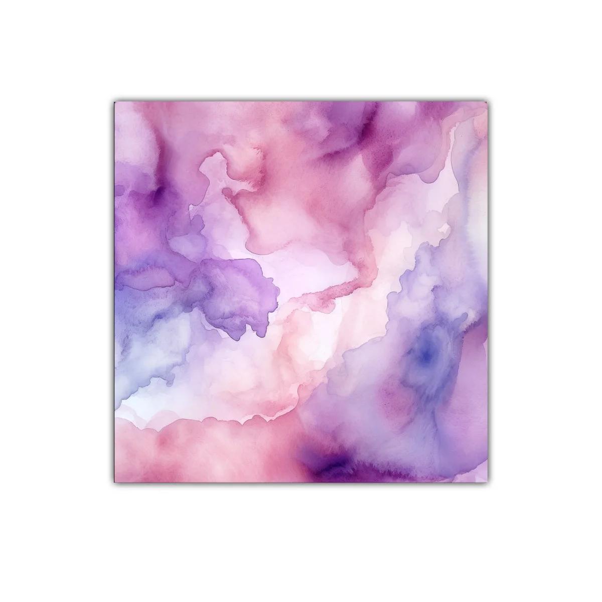 Cuadro abstracto en tonos suaves de morado y rosa