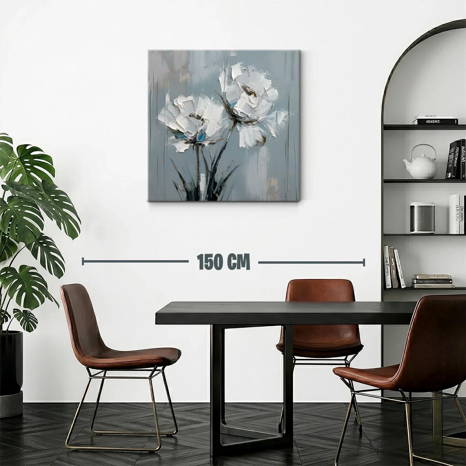 Cuadro moderno con flores blancas sobre fondo gris azulado — miniatura 2