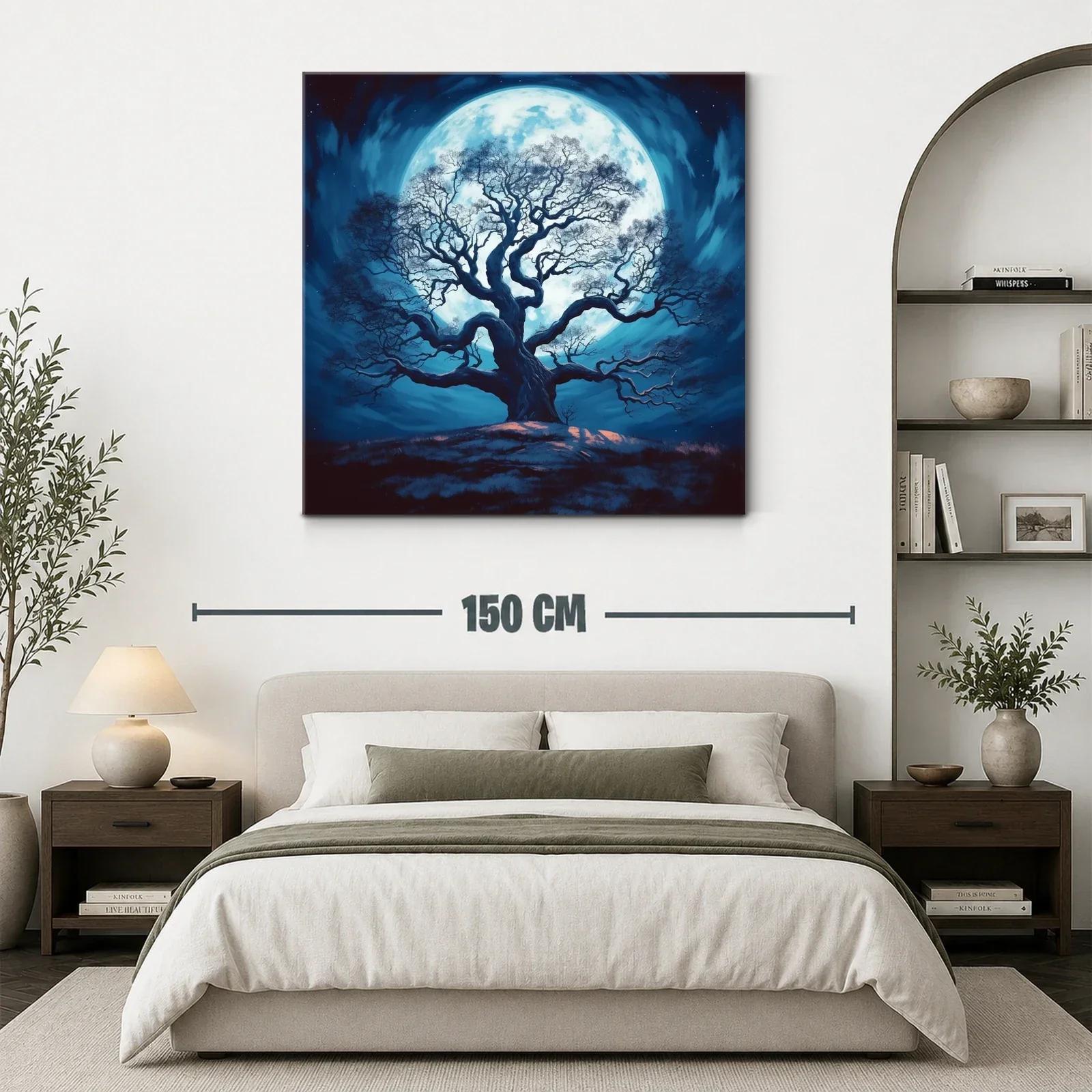 Árbol solitario frente a luna llena azul vibrante — miniatura 3