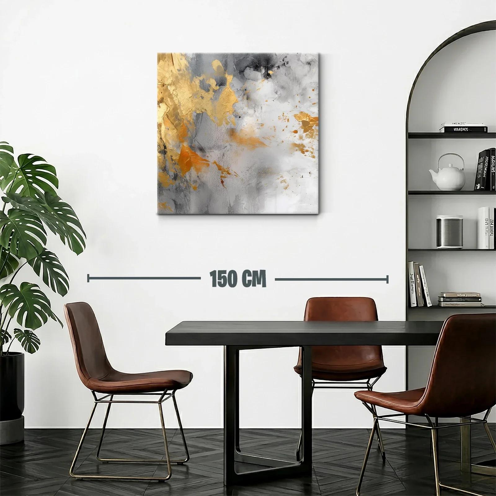 Cuadro abstracto en tonos grises con detalles dorados — miniatura 2