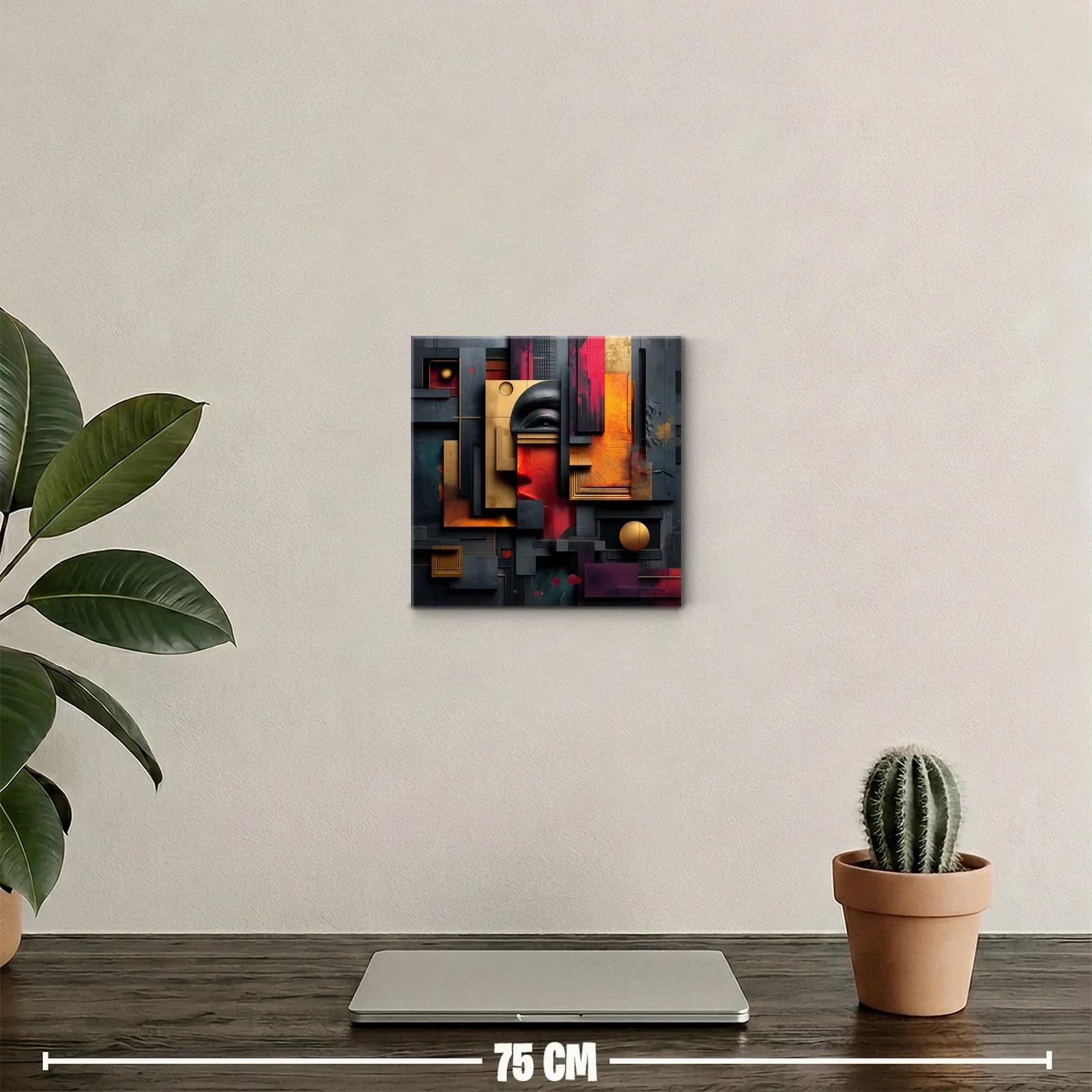 Composición abstracta con rostro y geometría en tonos cálidos — miniatura 2