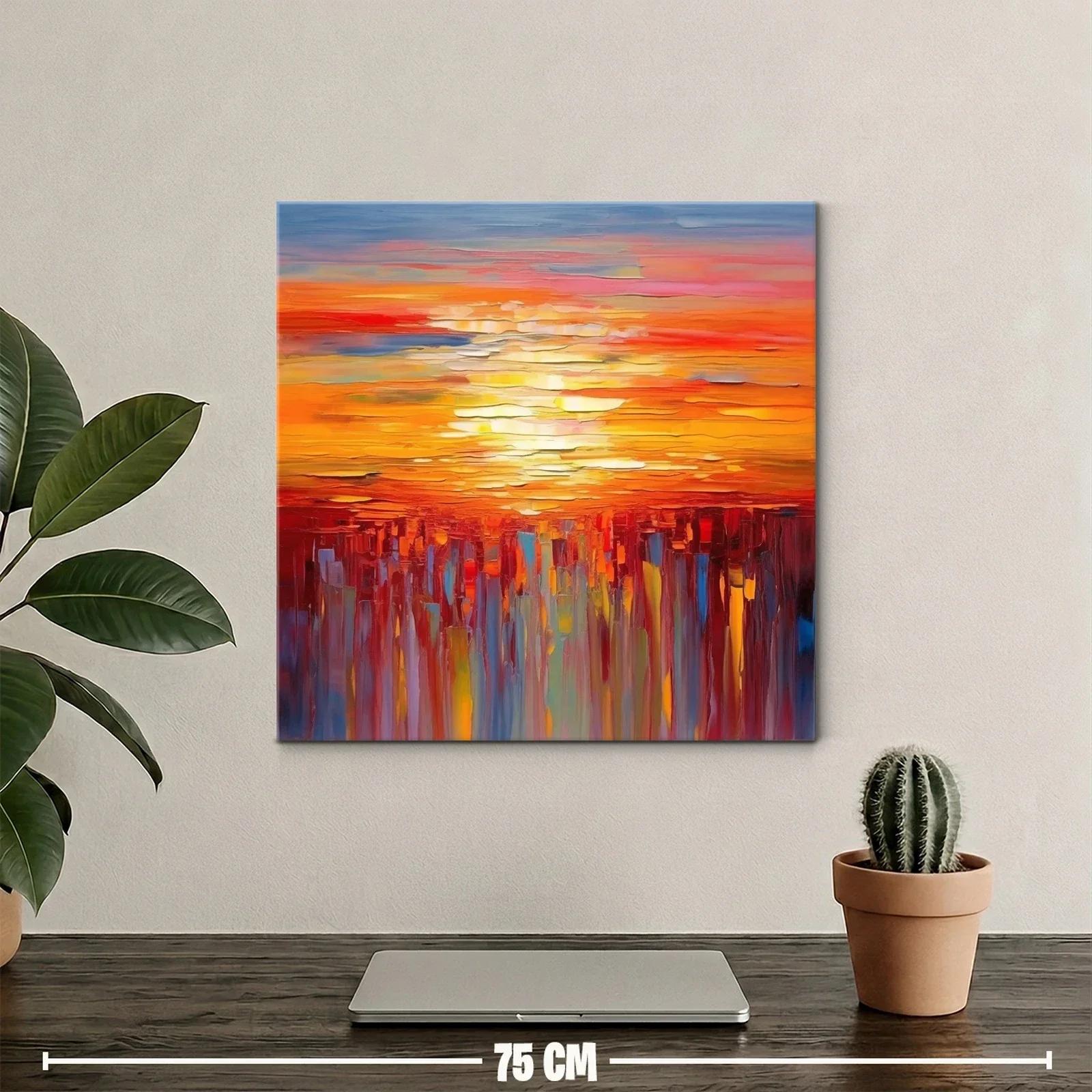 Cuadro abstracto con tonos cálidos y formas verticales vibrantes — miniatura 2