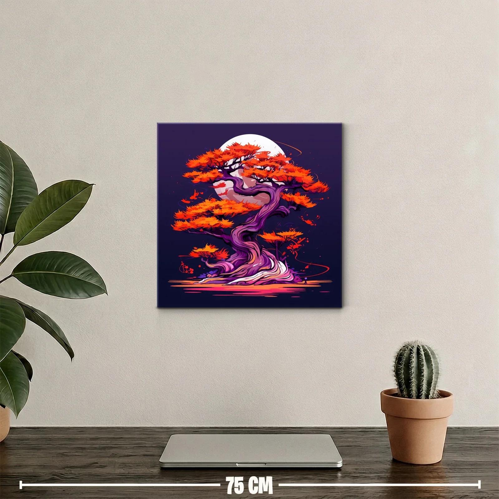 Árbol Bonsái en tonos vibrantes contra luna llena — miniatura 2