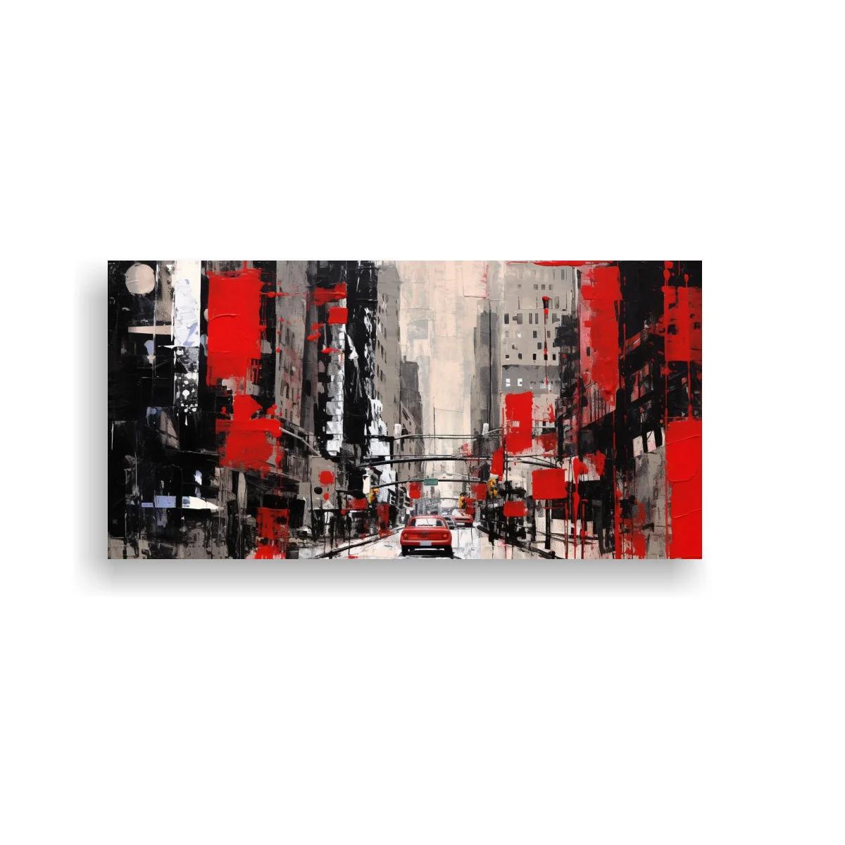 Cuadro calle urbana con coche rojo en perspectiva