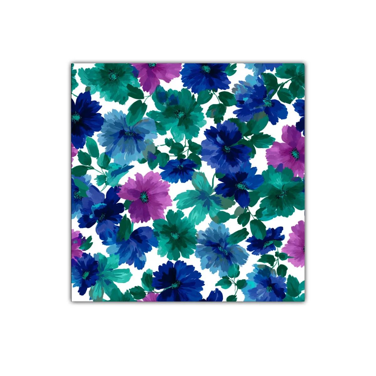 Cuadro floral en tonos vibrantes azul verde y morado — imagen principal