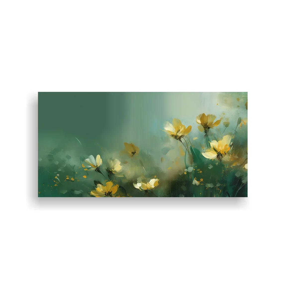 Cuadro flores amarillas silvestres con mariposa