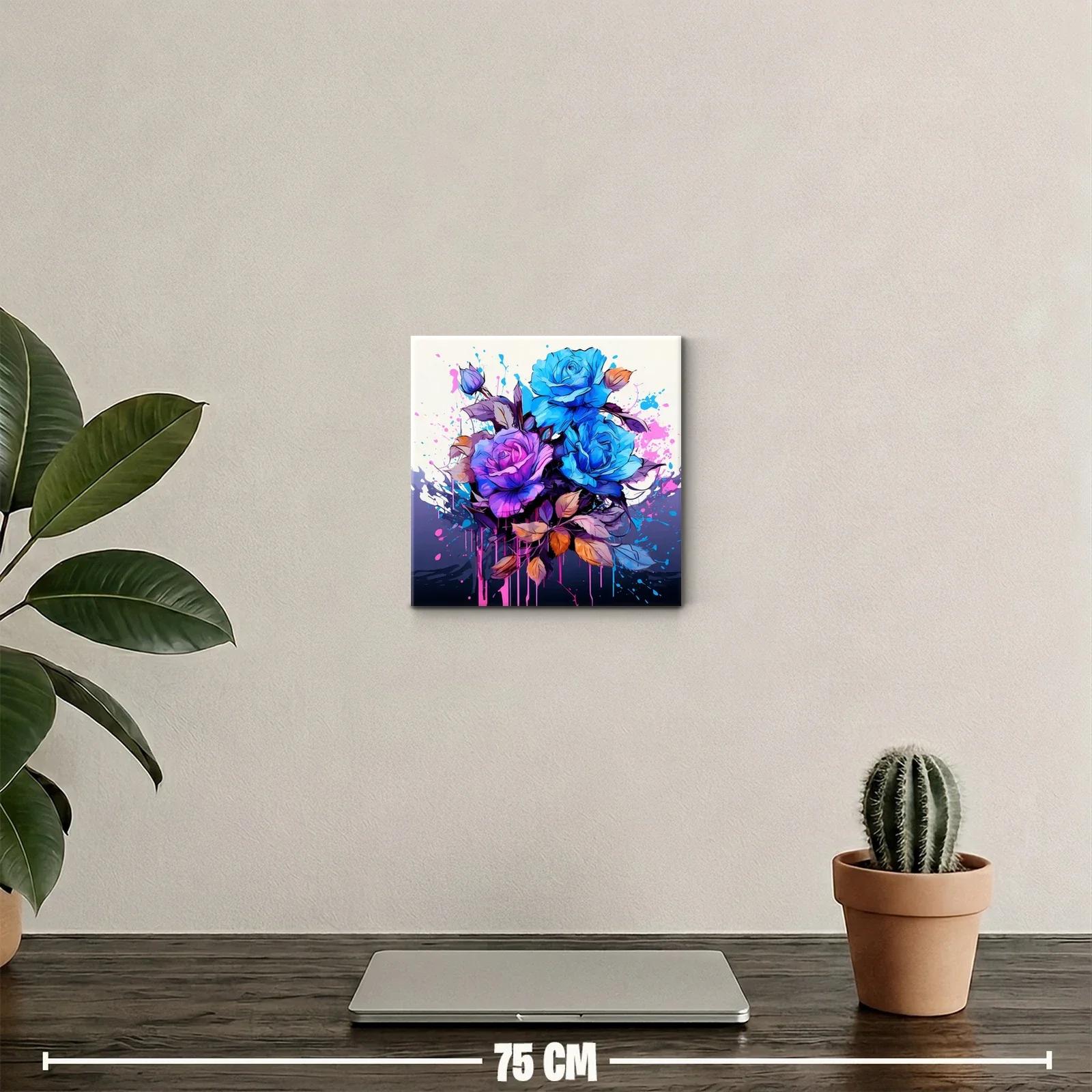 Ramo vibrante de rosas azules y violetas con hojas otoñales — miniatura 2