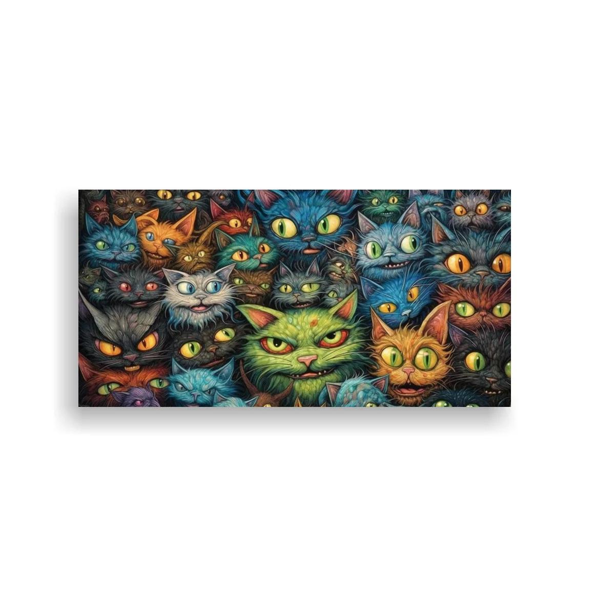 Cuadro caras de gatos superpuestas en tonos vibrantes