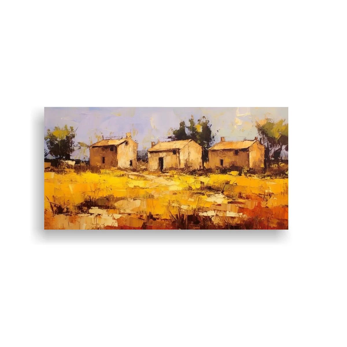 Cuadro casas rurales en campo dorado — imagen principal